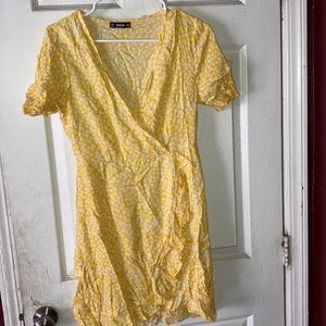 Summer yellow mid wrap dress